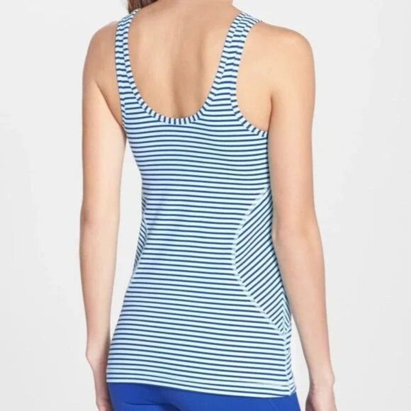 Zella Double Scoop Ocean Stripe Tank Top Ocean Blue Size Small - Picture 2 of 6